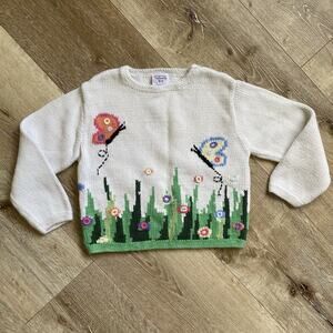 Vintage Talbot Kids Hand Knit Butterfly Sweater Girls Size 5
